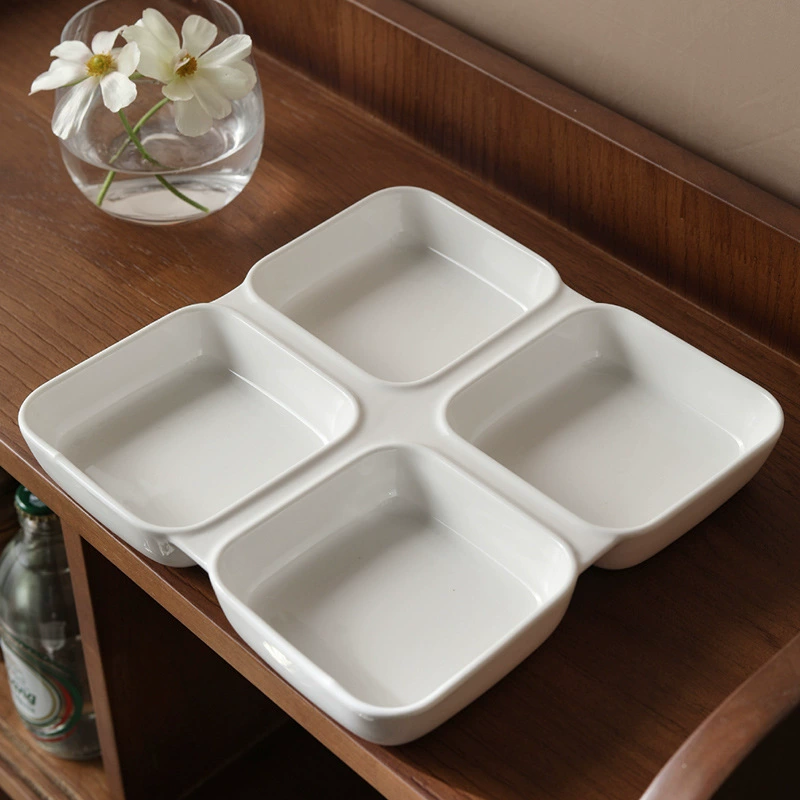 Porcelain Four-Compartment Snack Plate tableware view 4