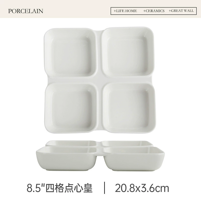 Porcelain Four-Compartment Snack Plate tableware view 6