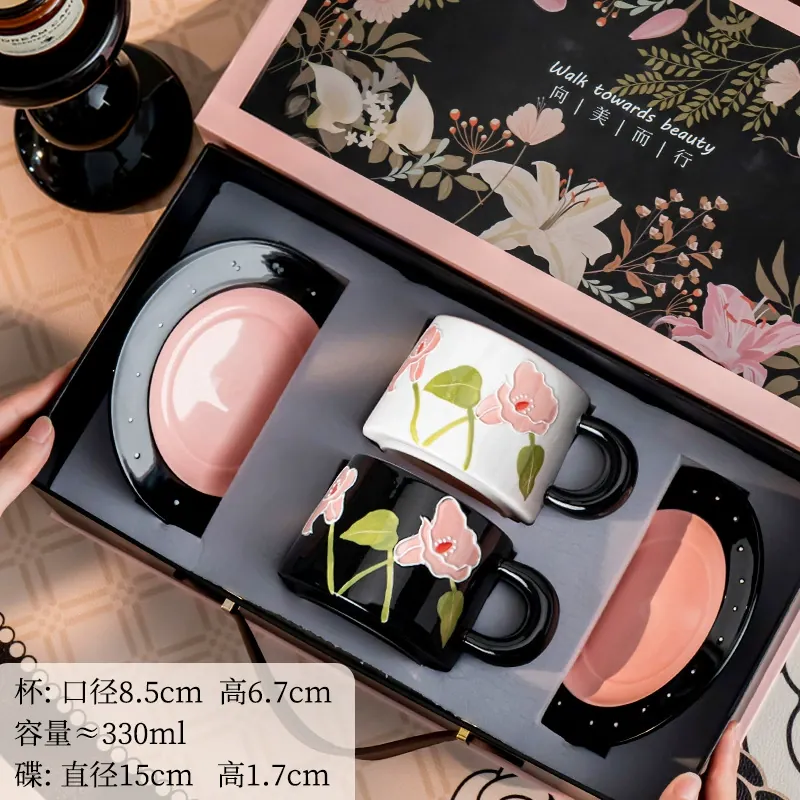 Set de tazas de café de porcelana pintadas a mano para parejas tableware view 7
