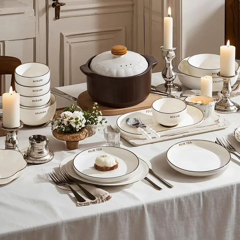 طقم أطباق بورسلين بتصميم الكستناء tableware view 3