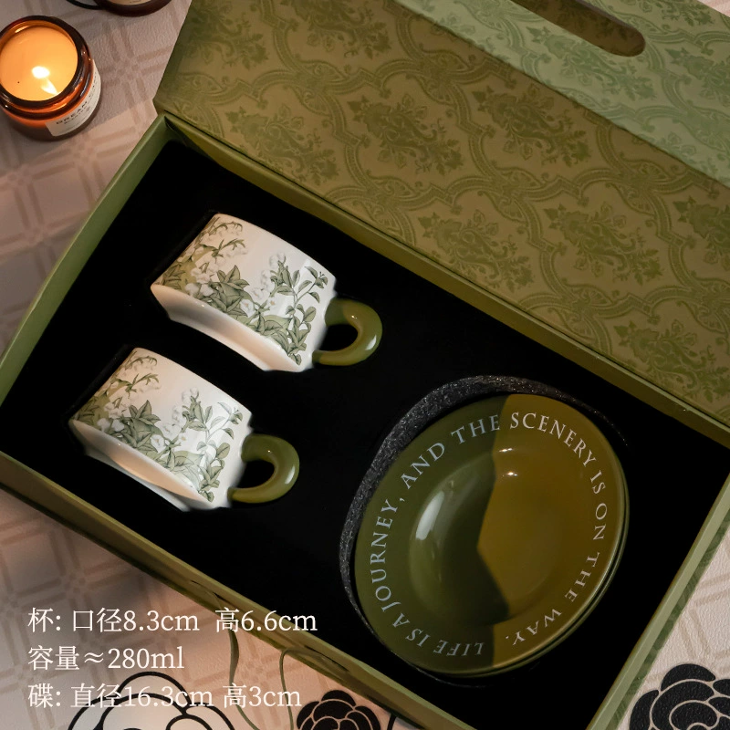 طقم فنجان قهوة وصحن سيراميك بتصميم زنبق الوادي tableware view 6