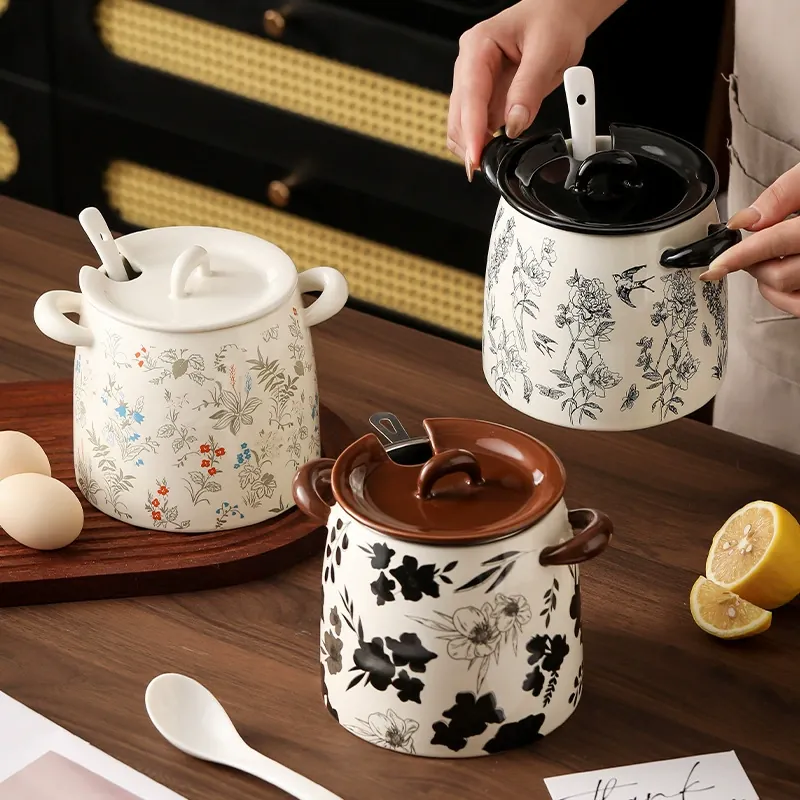 빈티지 플라워 도자기 라드 단지 tableware view 4