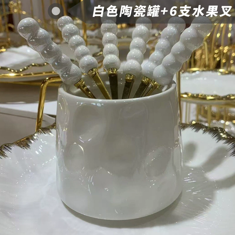 Frasco de almacenamiento de cerámica con tenedores de fruta tableware view 7