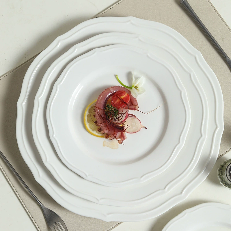 Plato de postre de porcelana en relieve tableware view 3