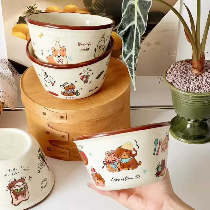 Набор больших керамических мисок щенок tableware