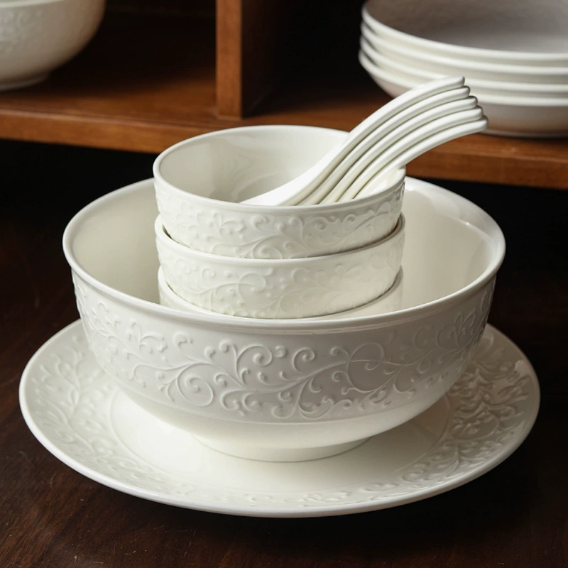 White Relief Dinnerware Set tableware view 3
