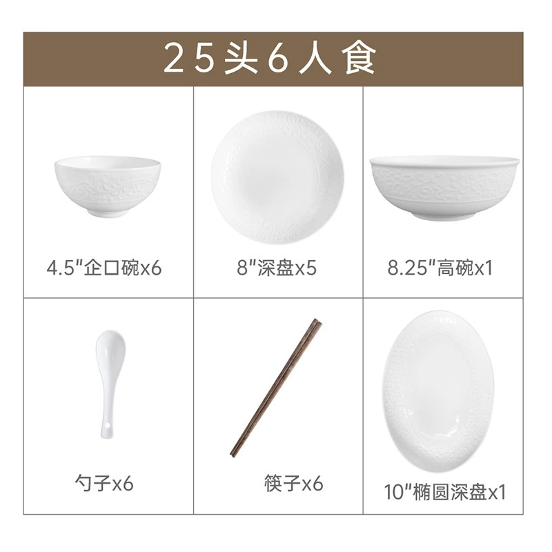 White Relief Dinnerware Set tableware view 8