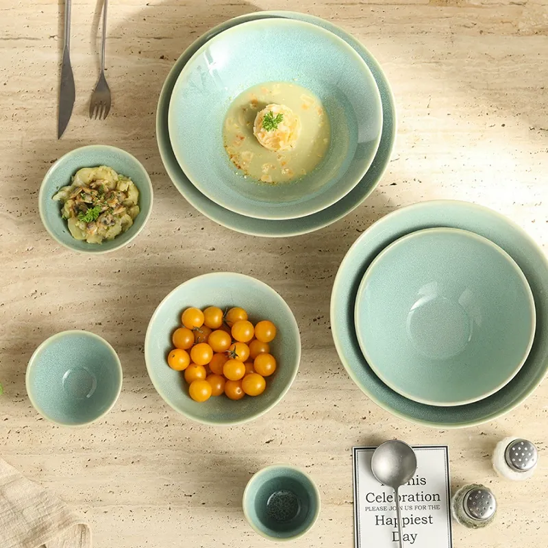 레트로 그린 세라믹 볼 tableware view 4