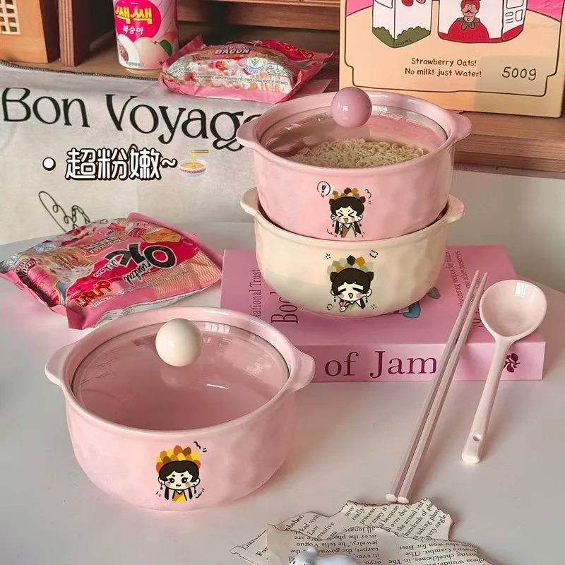 Ceramic Noodle Bowl with Lid tableware view 2