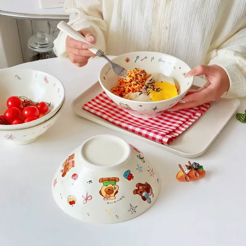 Tigela de macarrão de cerâmica de desenho animado japonês tableware view 2