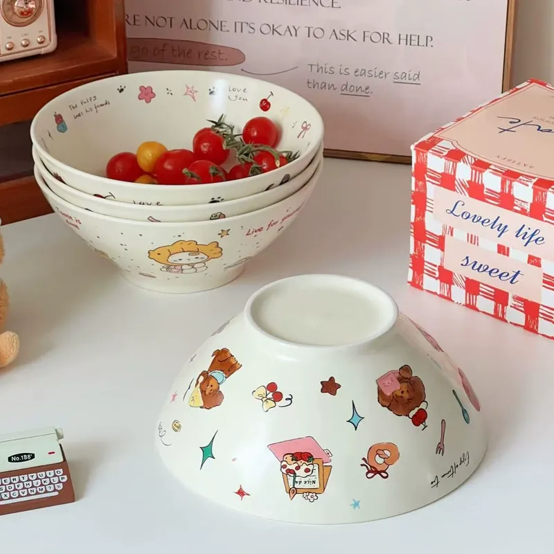 Tigela de macarrão de cerâmica de desenho animado japonês tableware view 3