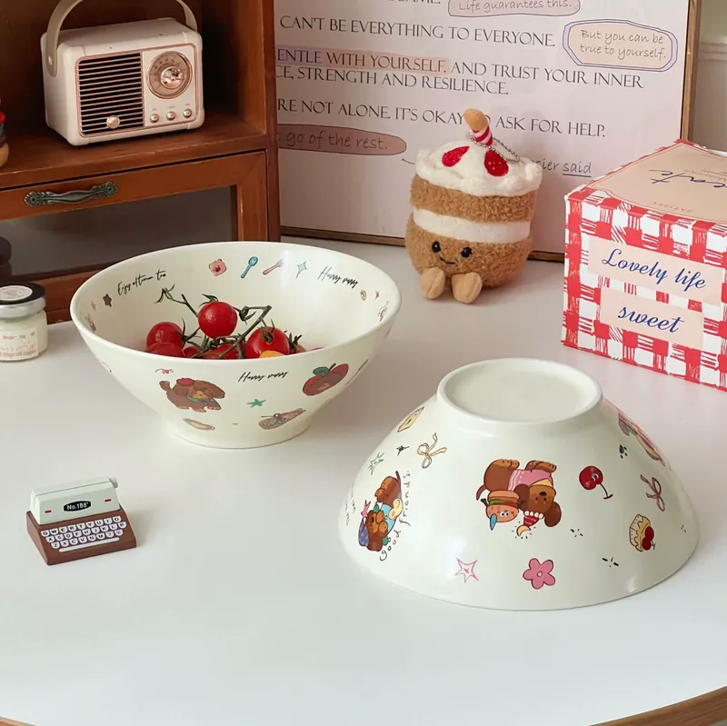 Tigela de macarrão de cerâmica de desenho animado japonês tableware view 4