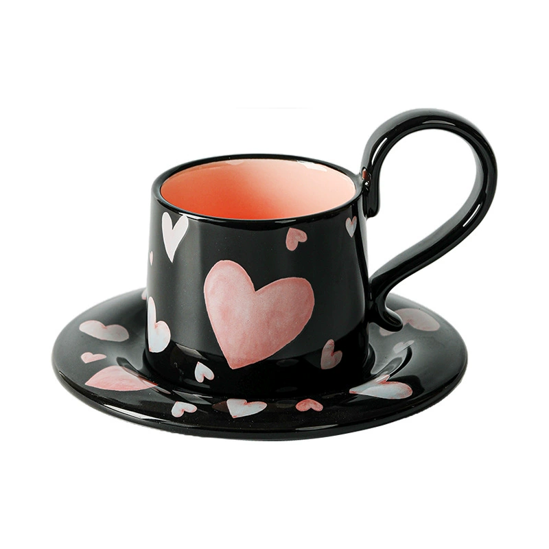 طقم هدية فنجان قهوة وصحن بشكل قلب وفيونكة tableware view 5