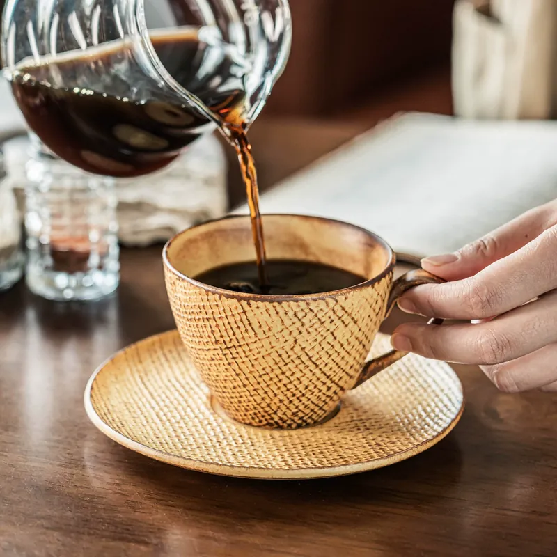 Vintage Ceramic Coffee Cup and Saucer Set tableware view 2