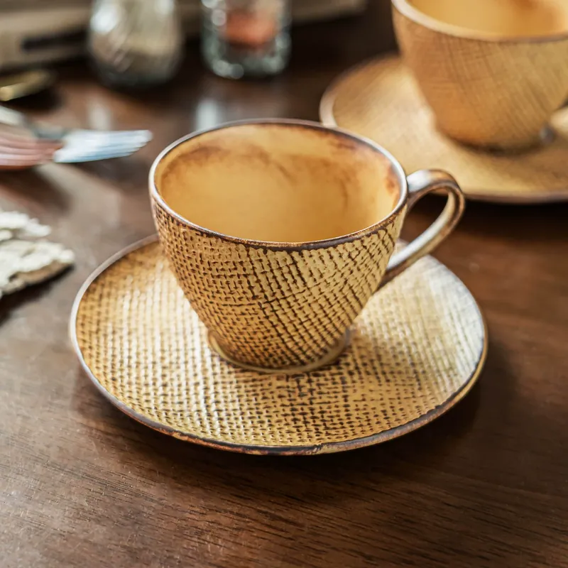Vintage Ceramic Coffee Cup and Saucer Set tableware view 3
