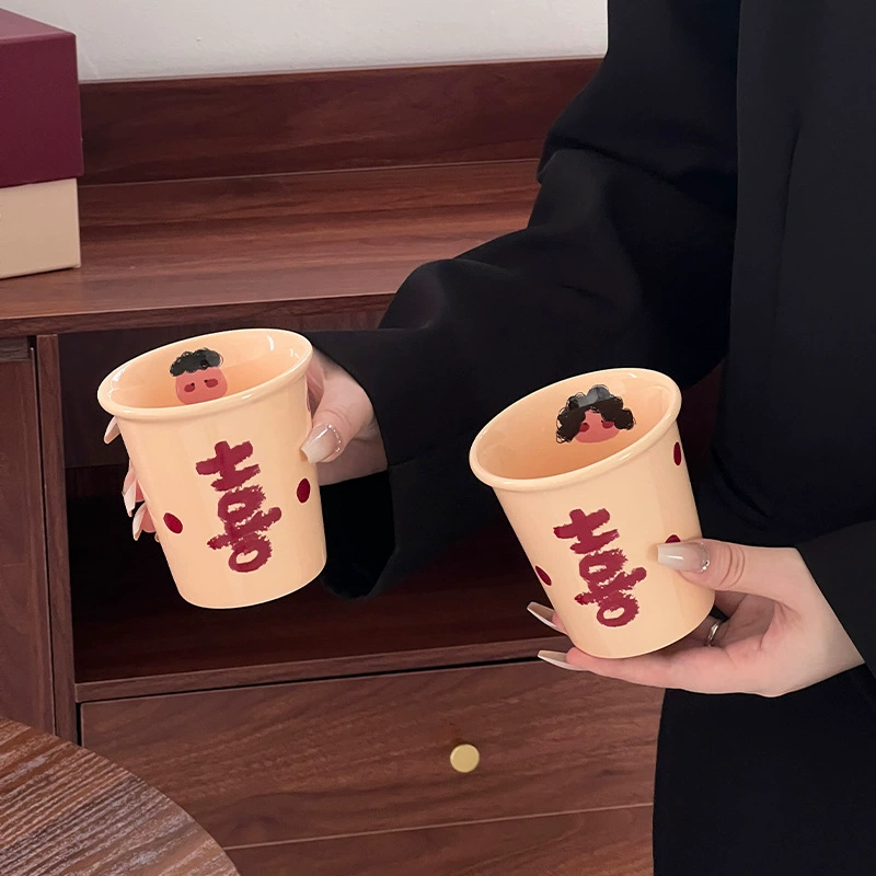 Chinese Wedding Couple Ceramic Mugs Gift Set tableware view 2