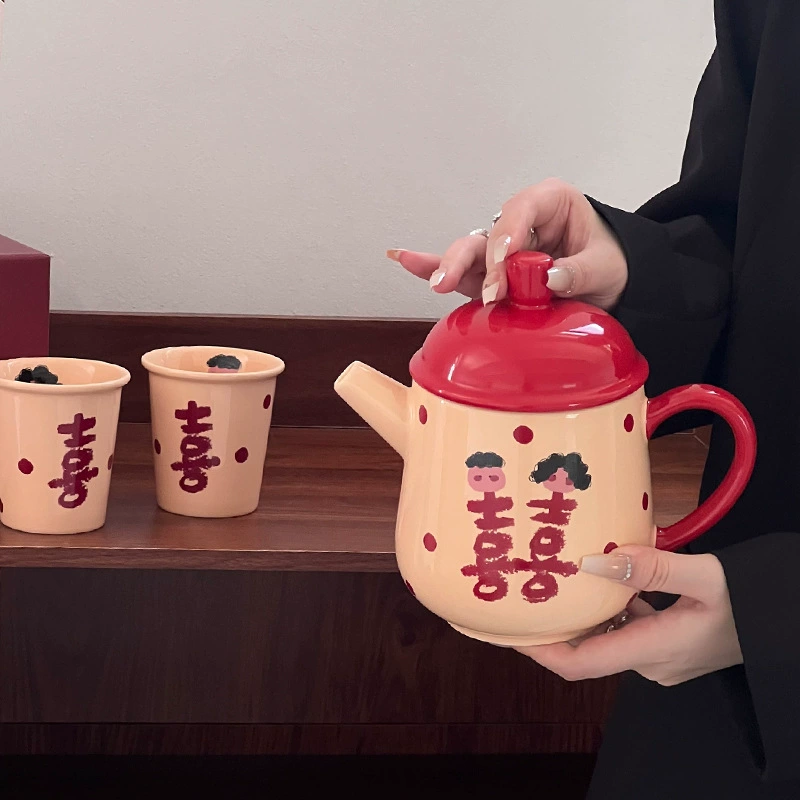 Chinese Wedding Couple Ceramic Mugs Gift Set tableware view 4