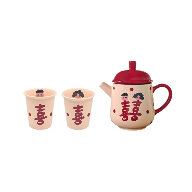 Chinese Wedding Couple Ceramic Mugs Gift Set tableware view 5