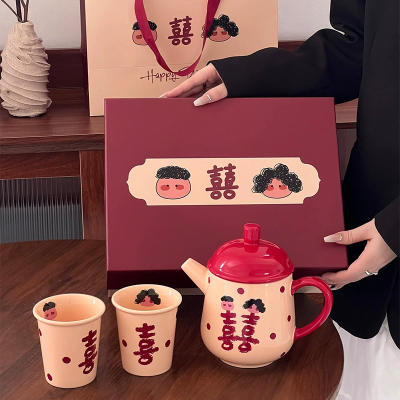 Chinese Wedding Couple Ceramic Mugs Gift Set tableware view 6