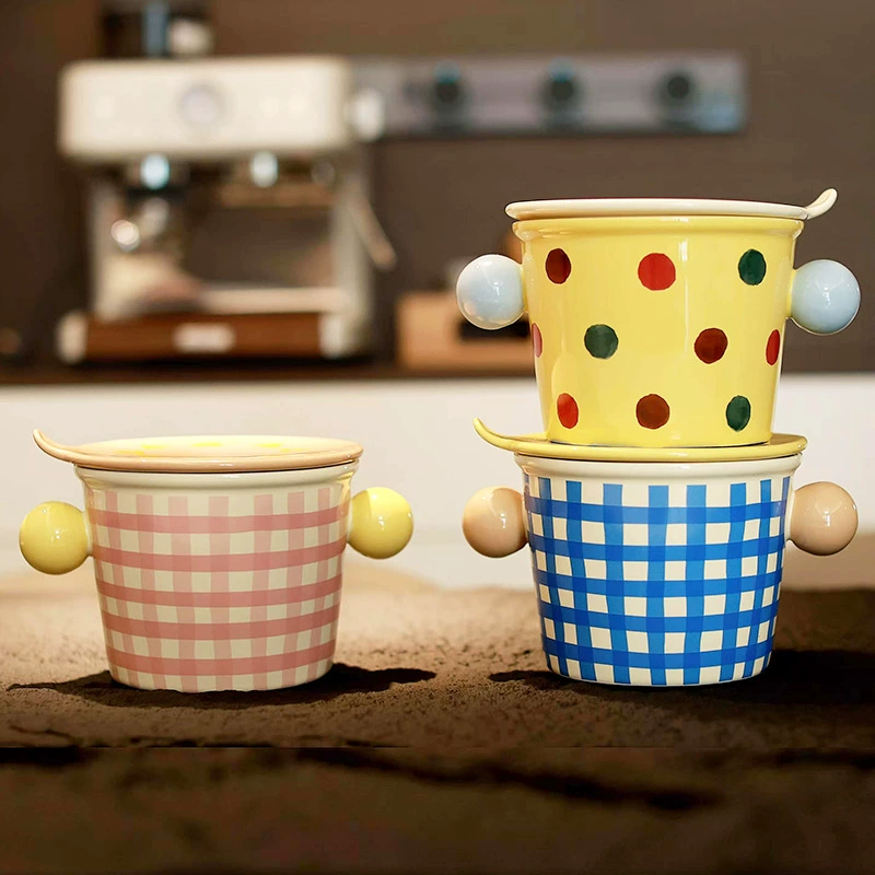 وعاء نودلز سيراميك بنمط شبكي مع مقابض tableware view 2