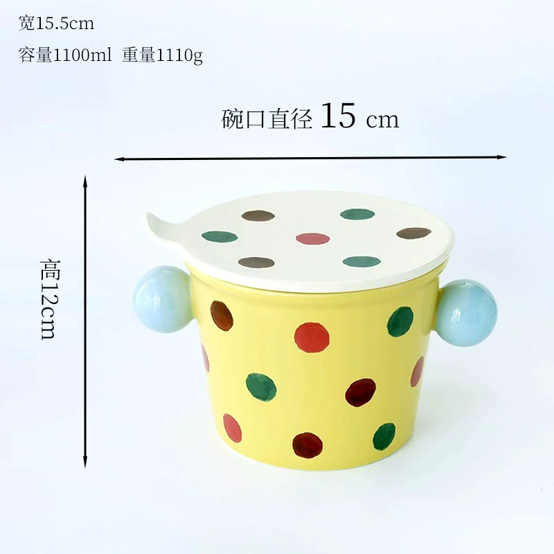 وعاء نودلز سيراميك بنمط شبكي مع مقابض tableware view 6