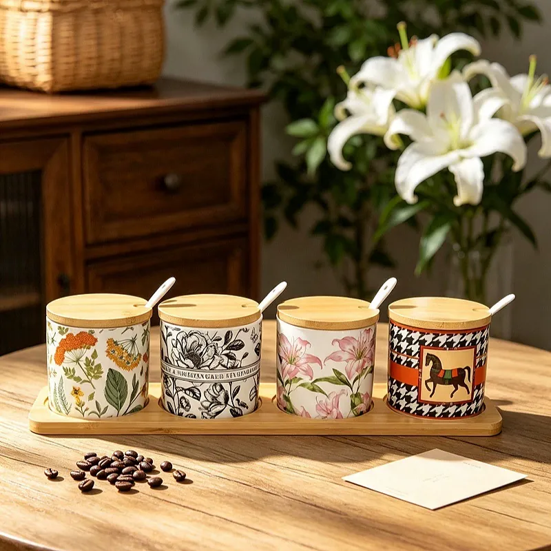 Ceramic Spice Jar Set with Bamboo Lid tableware view 3