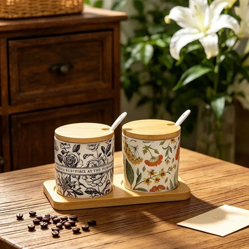 Ceramic Spice Jar Set with Bamboo Lid tableware view 4
