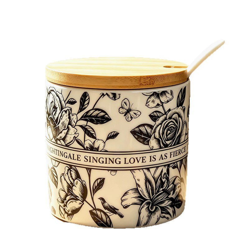 Ceramic Spice Jar Set with Bamboo Lid tableware view 5