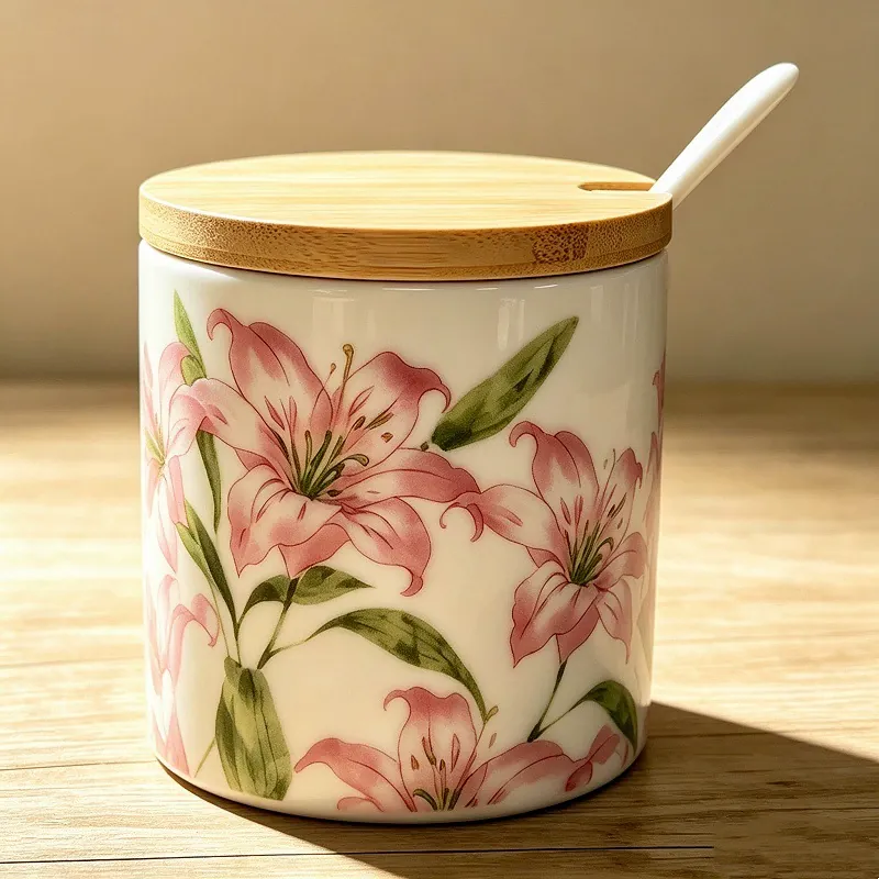 Ceramic Spice Jar Set with Bamboo Lid tableware view 6