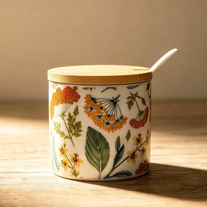Ceramic Spice Jar Set with Bamboo Lid tableware view 7