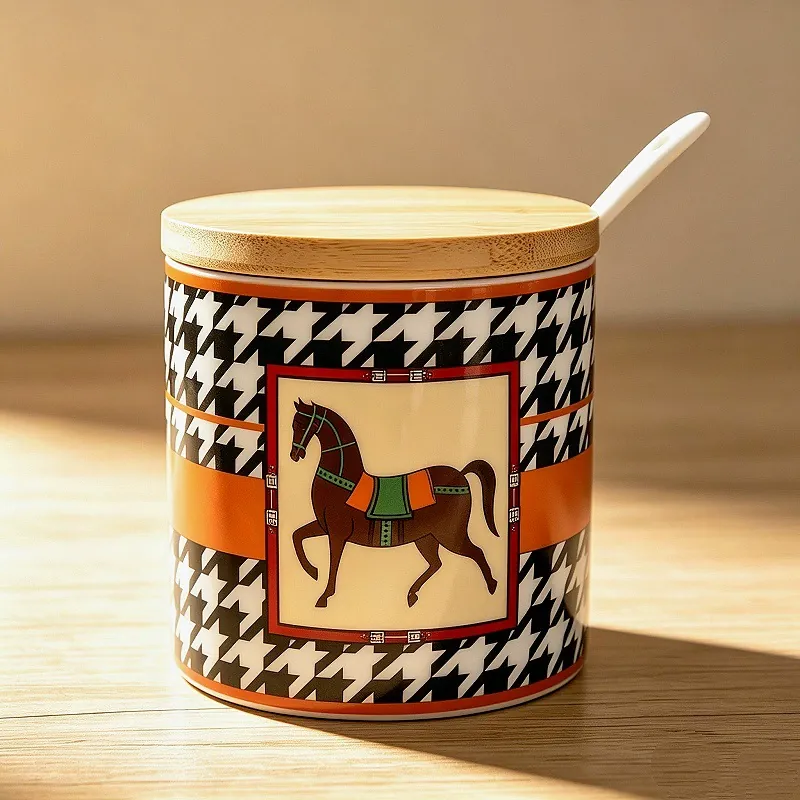 Ceramic Spice Jar Set with Bamboo Lid tableware view 9