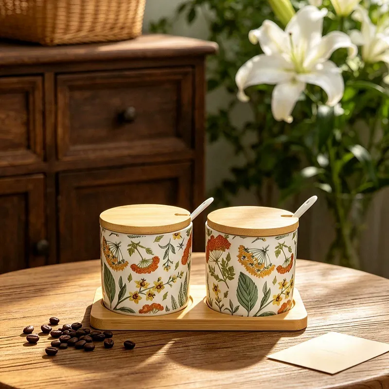 Ceramic Spice Jar Set with Bamboo Lid tableware view 11