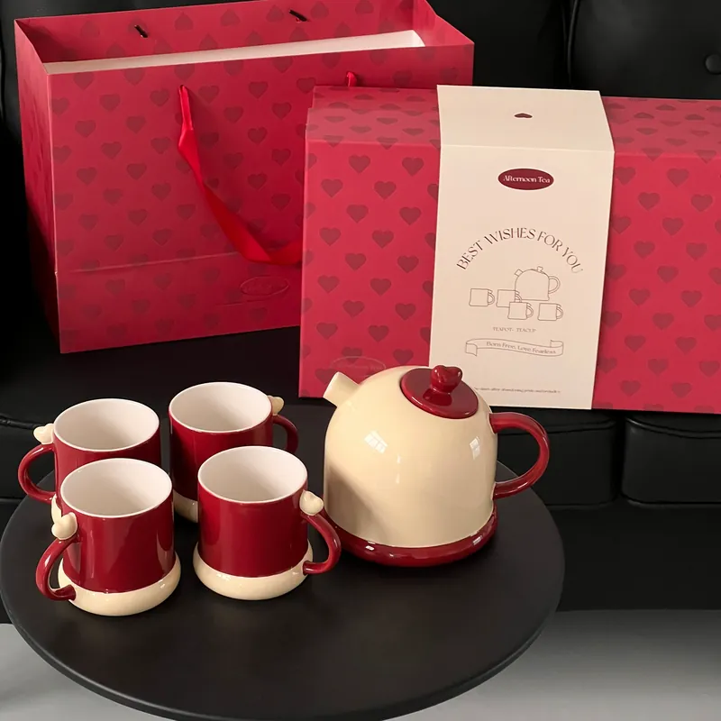 Heart Ceramic Tea Set Gift Box