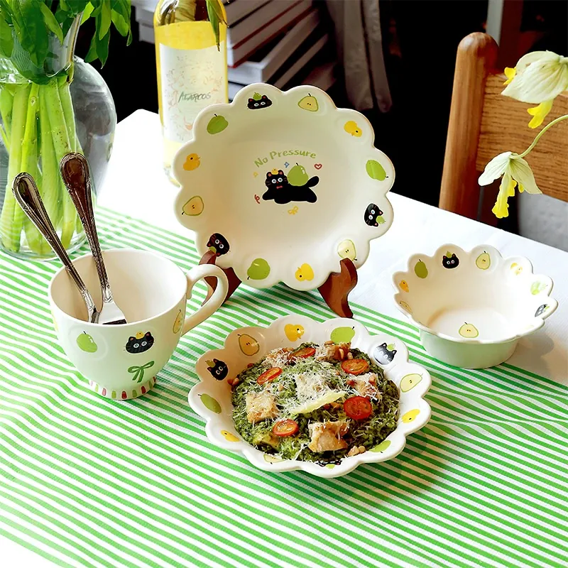 Cat Handle Ceramic Mug with Saucer tableware view 2