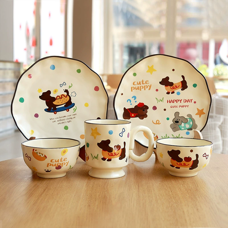 Cartoon Dog Ceramic Bowl and Mug Set