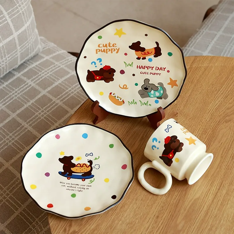 طقم زبدية وكوب سيراميك كلب كرتوني tableware view 3