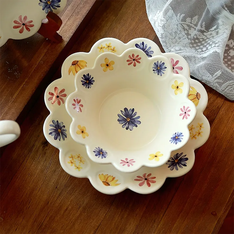 Plato de postre de cerámica floral coreano