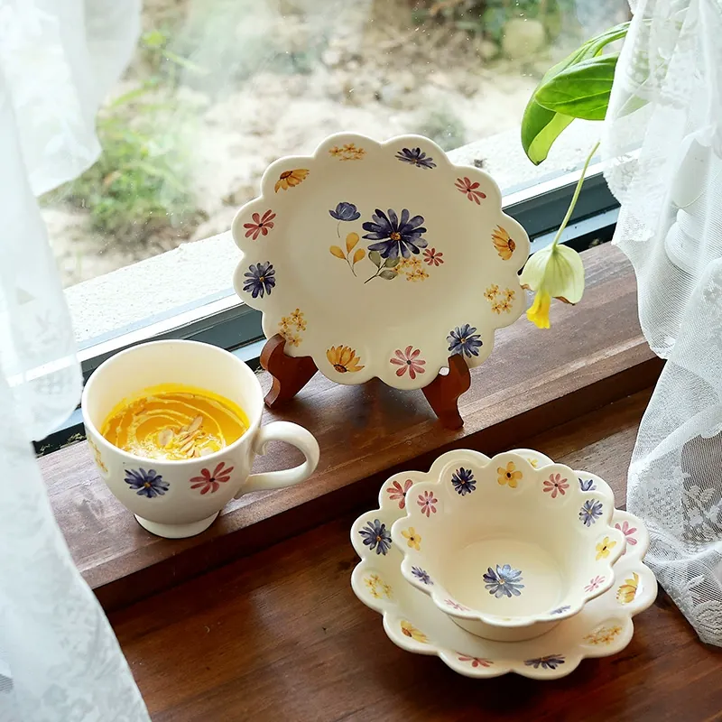 Korean Floral Ceramic Dessert Plate tableware view 3