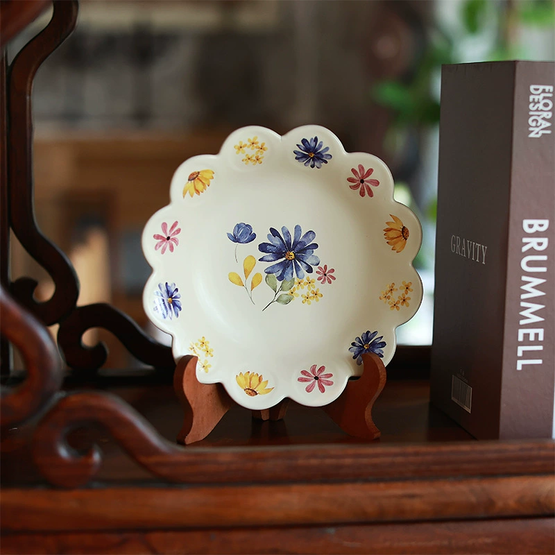 Korean Floral Ceramic Dessert Plate tableware view 4