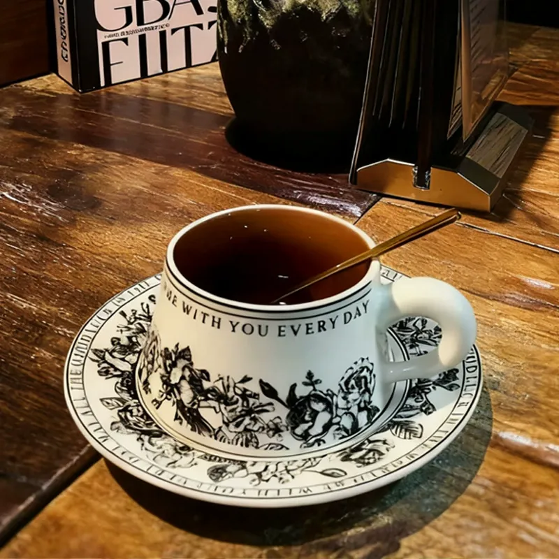 Vintage Ceramic Coffee Cup and Saucer Gift Set tableware view 2