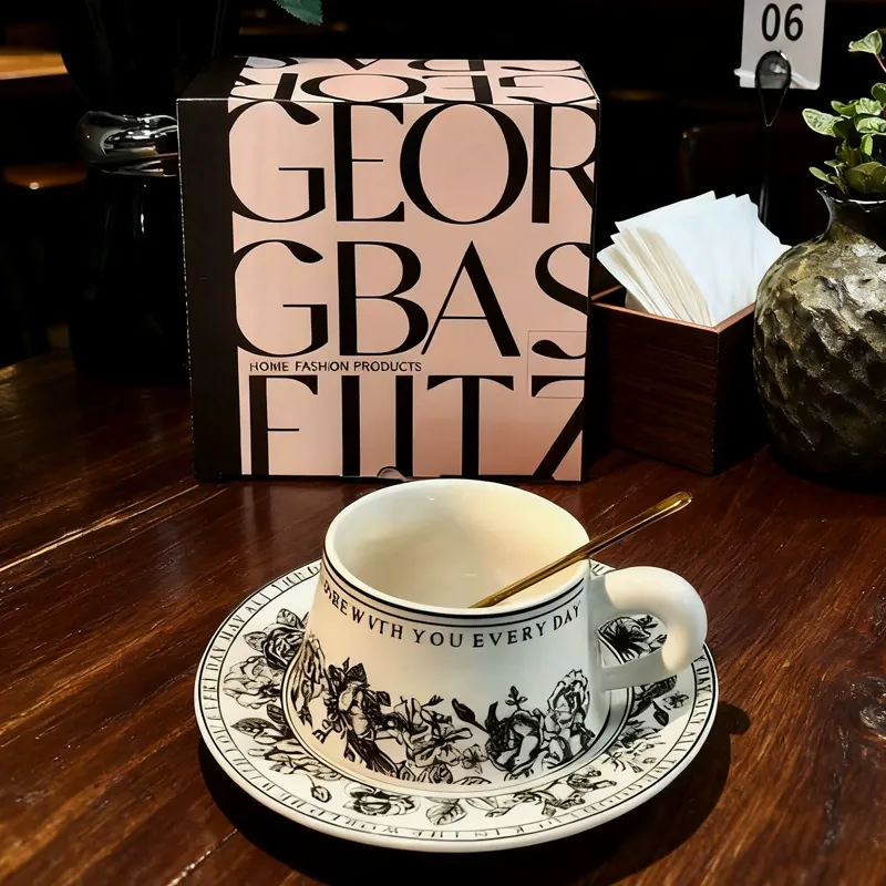 Vintage Ceramic Coffee Cup and Saucer Gift Set tableware view 3