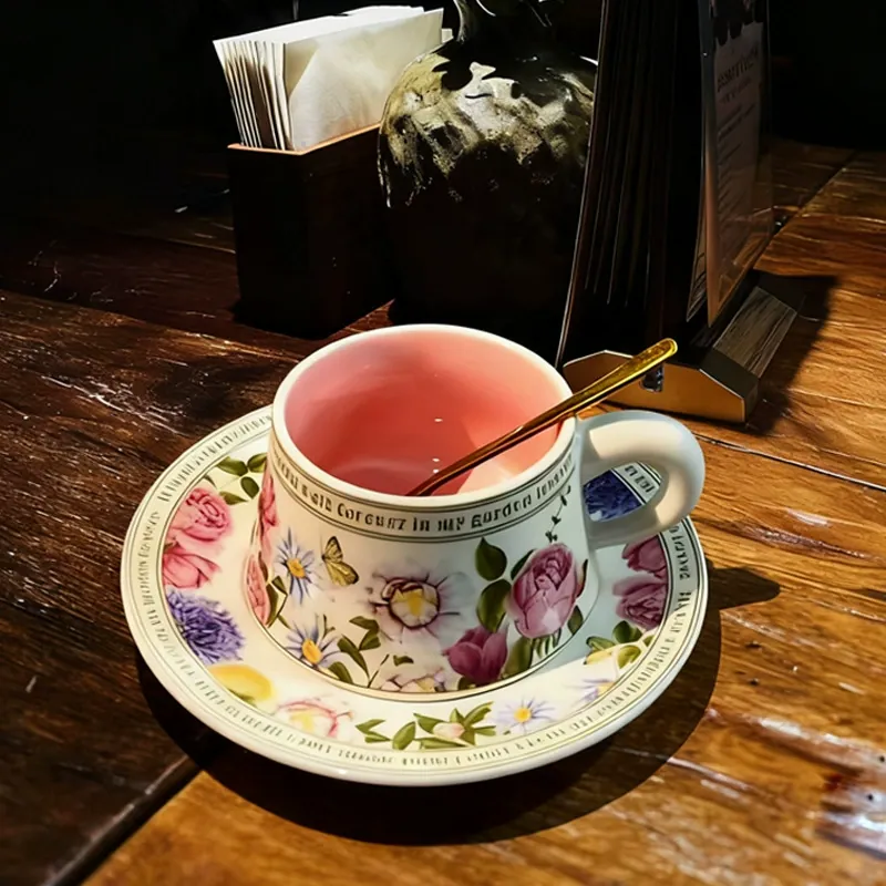 Vintage Ceramic Coffee Cup and Saucer Gift Set tableware view 4