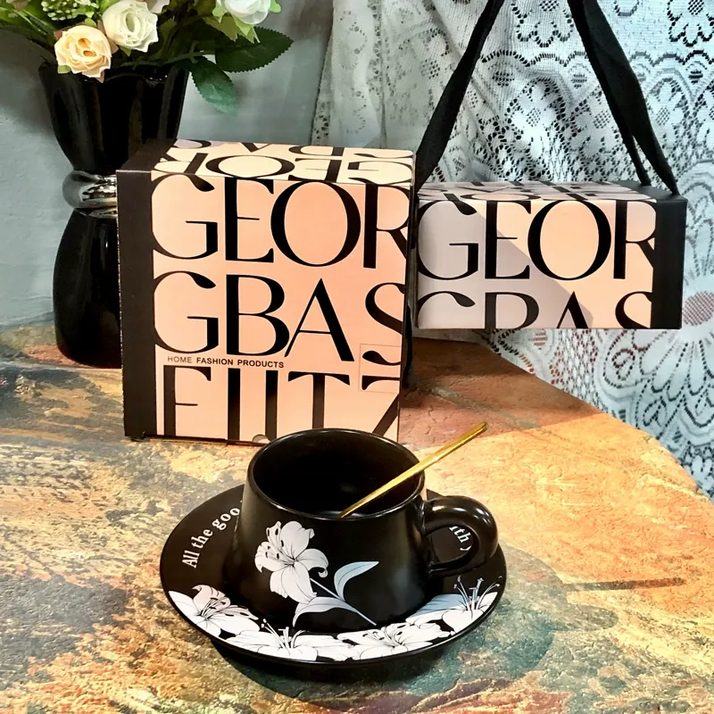 Vintage Ceramic Coffee Cup and Saucer Gift Set tableware view 7