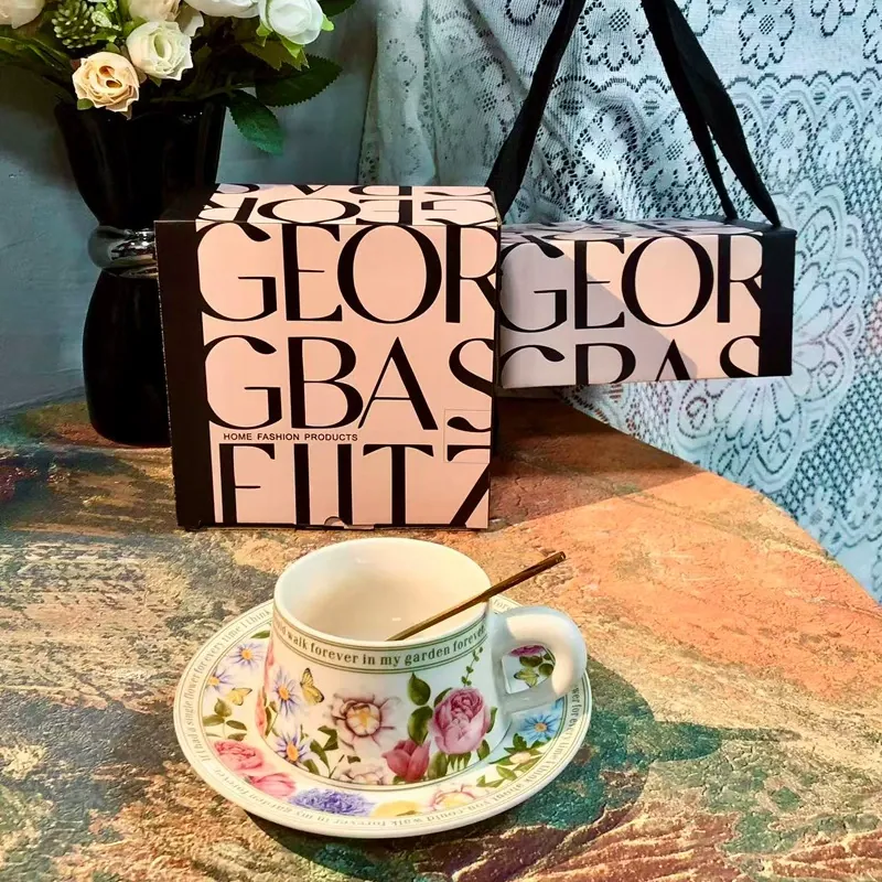 Vintage Ceramic Coffee Cup and Saucer Gift Set tableware view 8