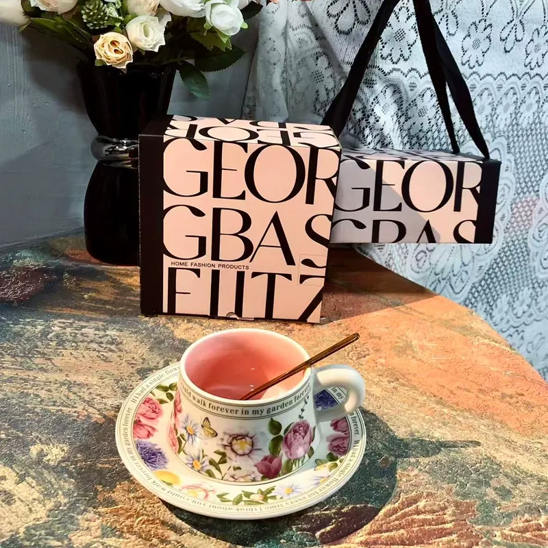 Vintage Ceramic Coffee Cup and Saucer Gift Set tableware view 9