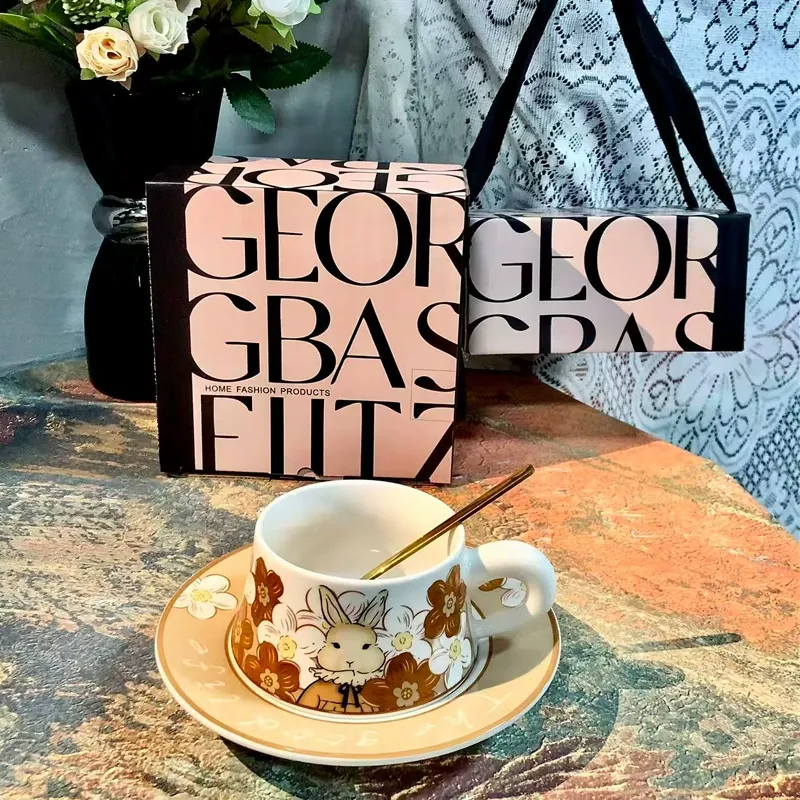 Vintage Ceramic Coffee Cup and Saucer Gift Set tableware view 12