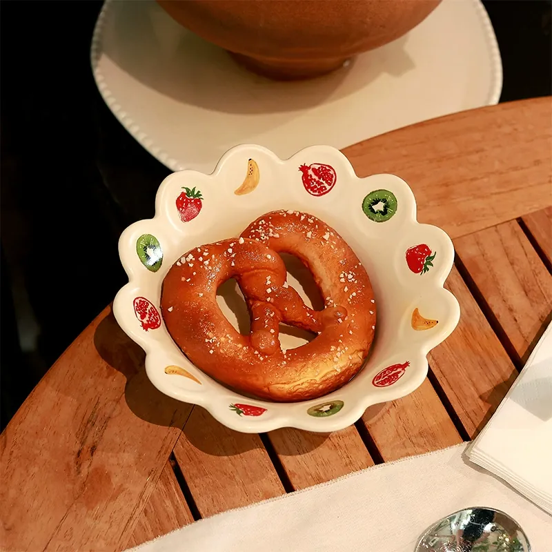 Набор керамической миски и тарелки с узором фруктов tableware view 3