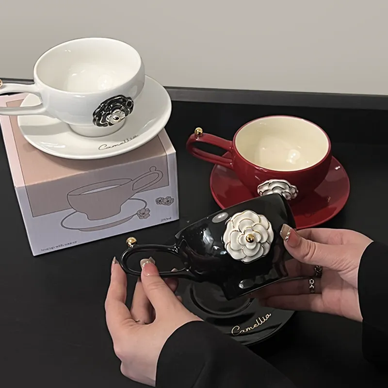 Camellia Ceramic Coffee Cup and Saucer Set