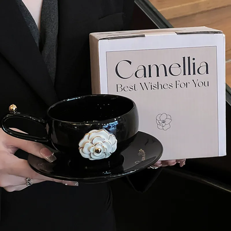 Camellia Ceramic Coffee Cup and Saucer Set tableware view 2