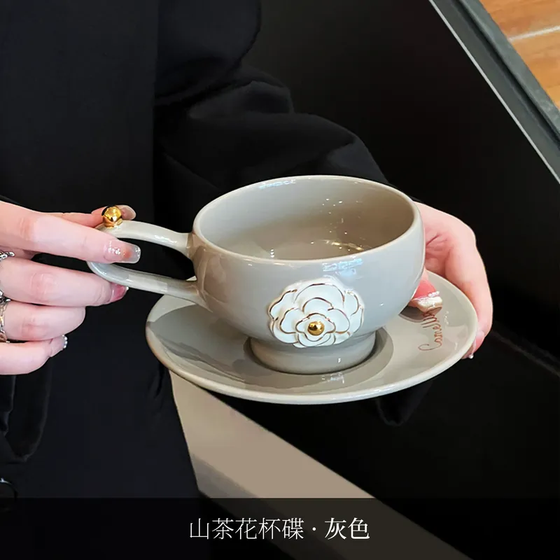 Camellia Ceramic Coffee Cup and Saucer Set tableware view 8
